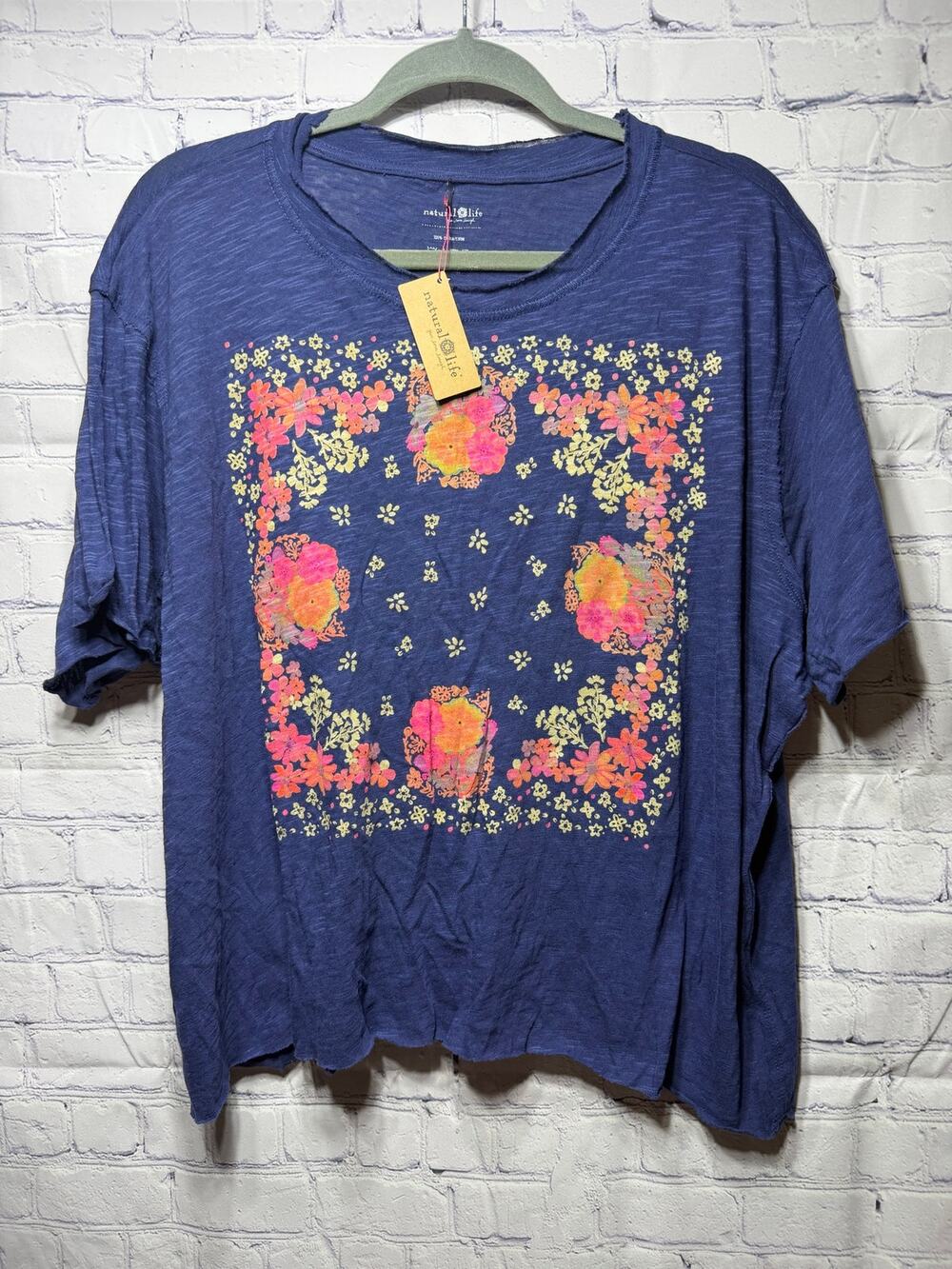 Natural Life Aiden Cotton Tee Short Sleeve Floral Sz XL NWT Cottagecore Boho
